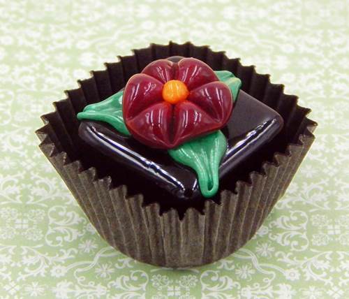 HG-001d Chocolate  Cube with Red Flower $43 at Hunter Wolff Gallery
